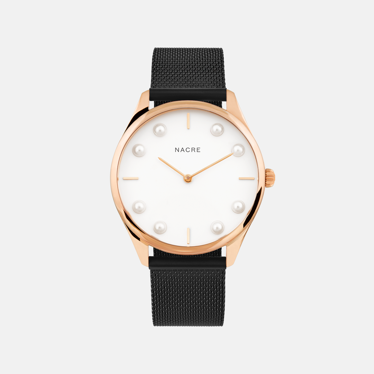 Lune 8 - Rose Gold and White - Black Leather